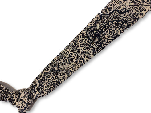 off white cream with dark navy blue geometric paisley mandala design cotton tie