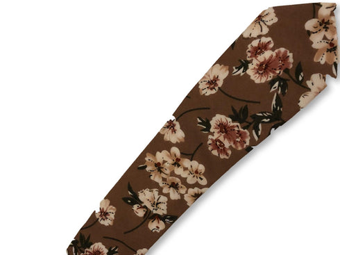 coffee brown with blush pink floral design cotton tie