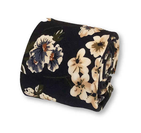 dark navy blue with blush pink floral design cotton tie