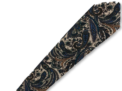 dark navy blue and turquoise blue paisley design cotton tie