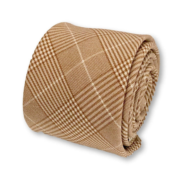 light fawn brown prince of wales check design cotton tie