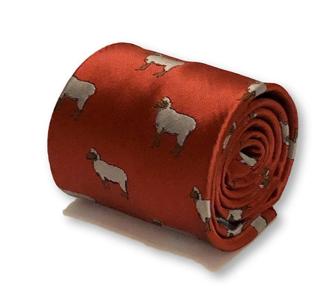 red tie with sheep print design
