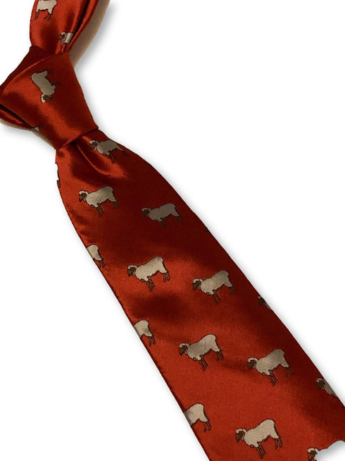 red tie with sheep print design