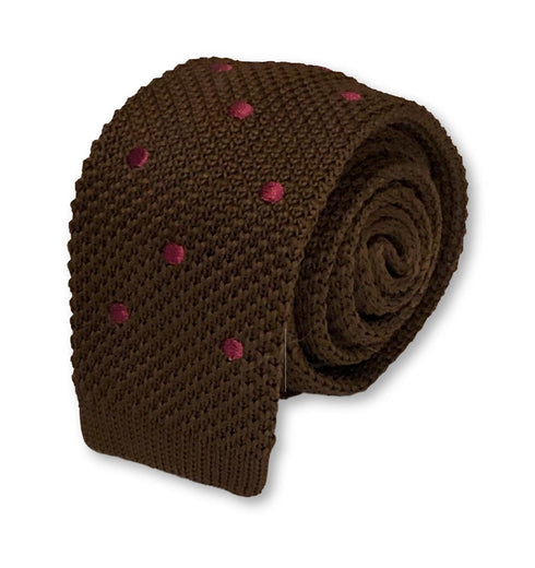 chocolate brown and bright pink spotted knitted tie