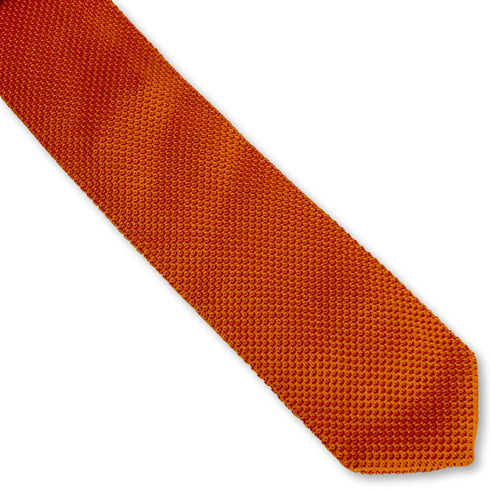 orange knitted tie with pointed end in standard 8cm width