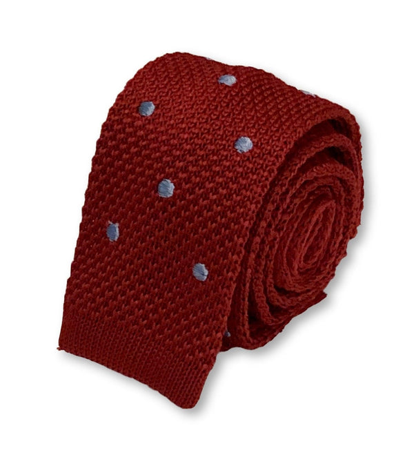 dark red and baby light blue spotted knitted tie
