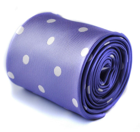 lavender purple tie with white polka dots