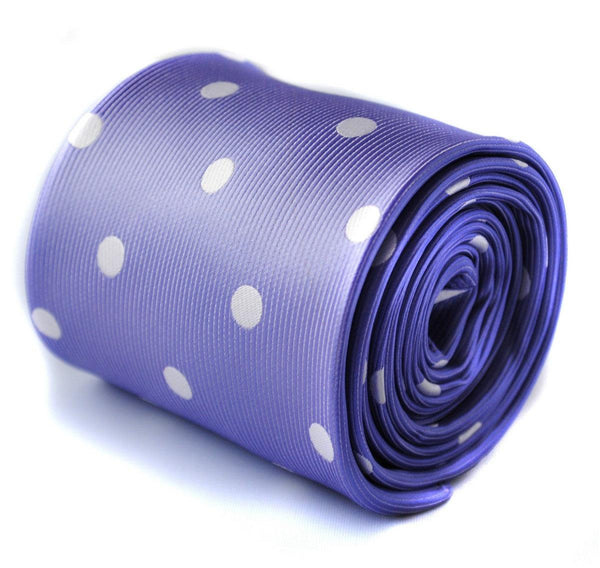 lavender purple tie with white polka dots