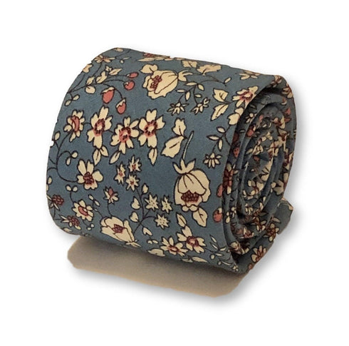 light blue with floral print design cotton tie