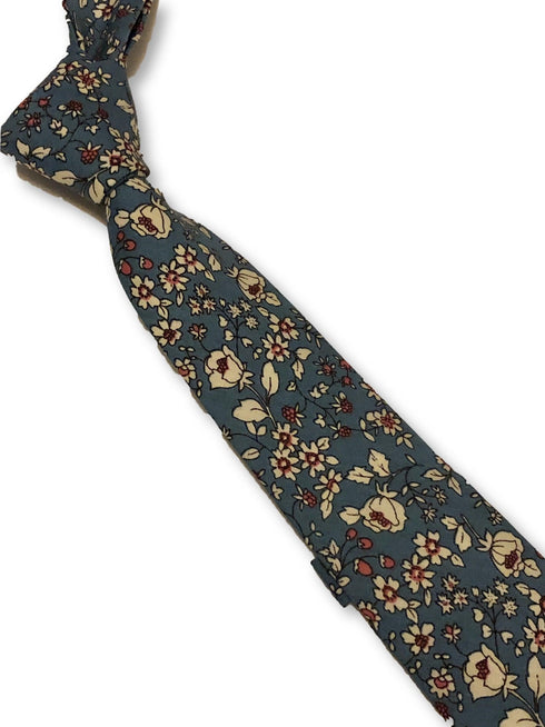 light blue with floral print design cotton tie
