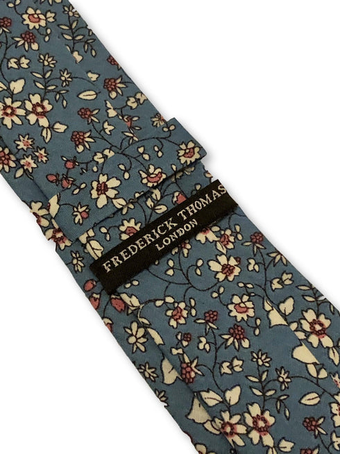 light blue with floral print design cotton tie