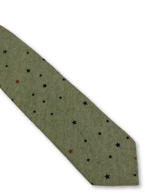 light forest sage green with star design cotton tie