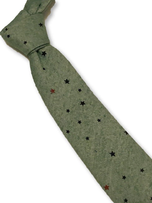 light forest sage green with star design cotton tie