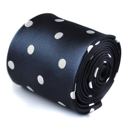 navy blue tie with white polka dots
