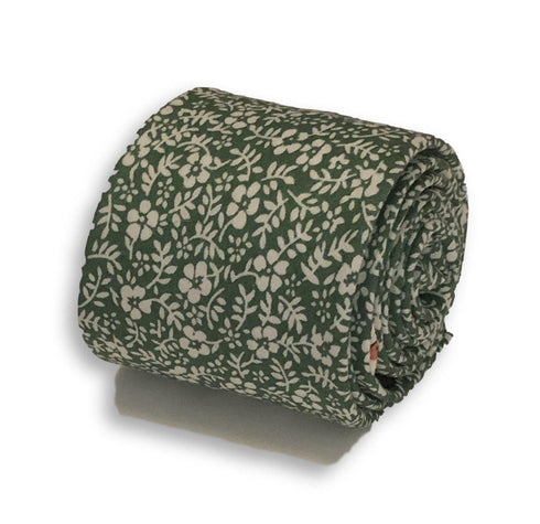 forest green with white floral design cotton tie