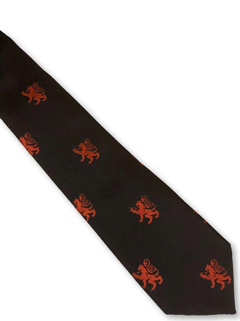 navy blue tie with red scottish lion print design