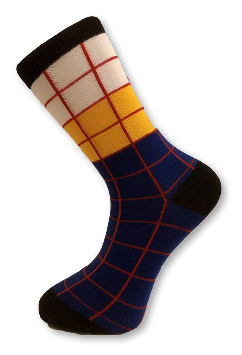 royal blue, yellow and white check design men's socks