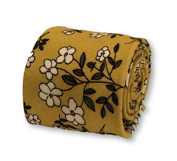 mustard gold with floral design cotton tie