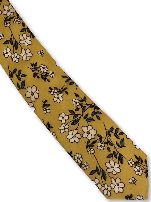 mustard gold with floral design cotton tie