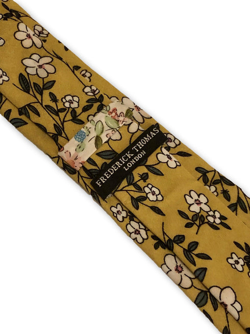 mustard gold with floral design cotton tie
