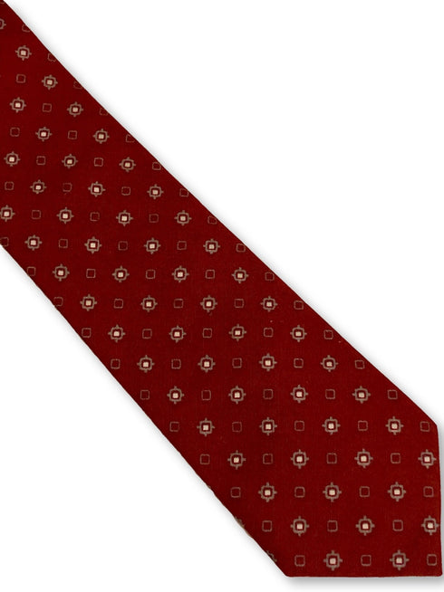 red with geometric design cotton tie