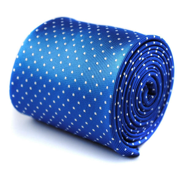 electric blue tie with white pin dots