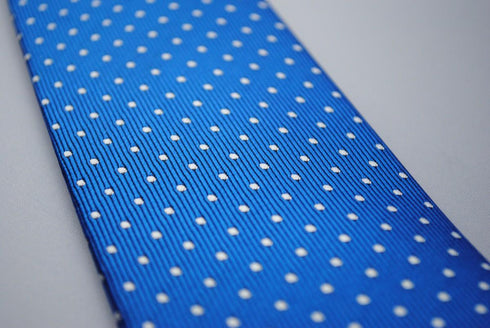 electric blue tie with white pin dots