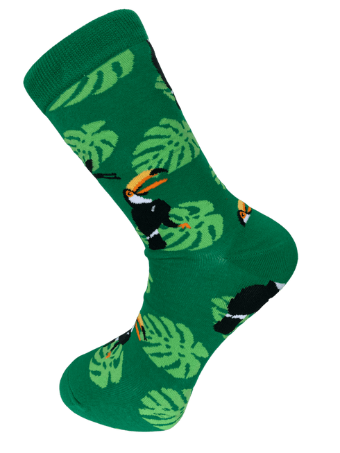 bright tropical green with toucan design men's socks