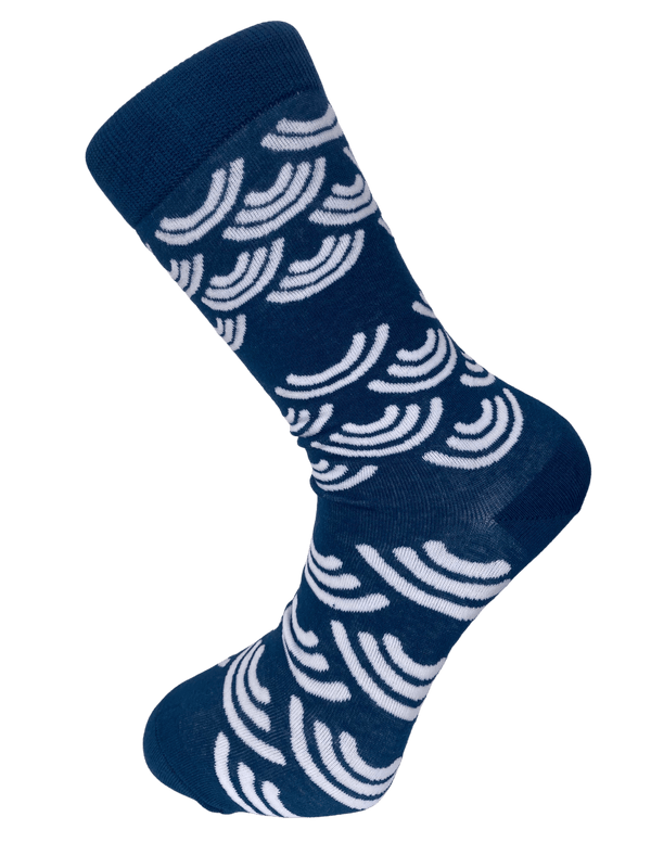 navy blue with white rainbow design men's socks