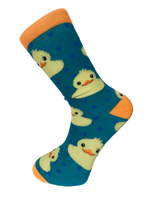 turquoise with yellow rubber duck design men's socks