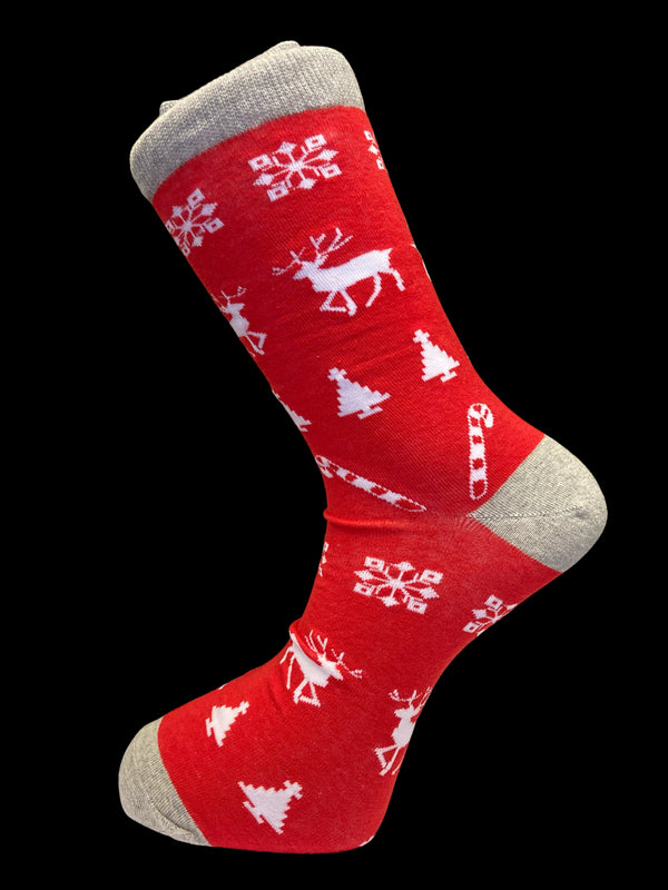 red reindeer Christmas men's socks