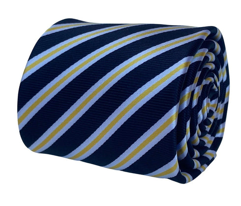black, white and yellow striped tie
