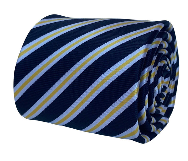 black, white and yellow striped tie