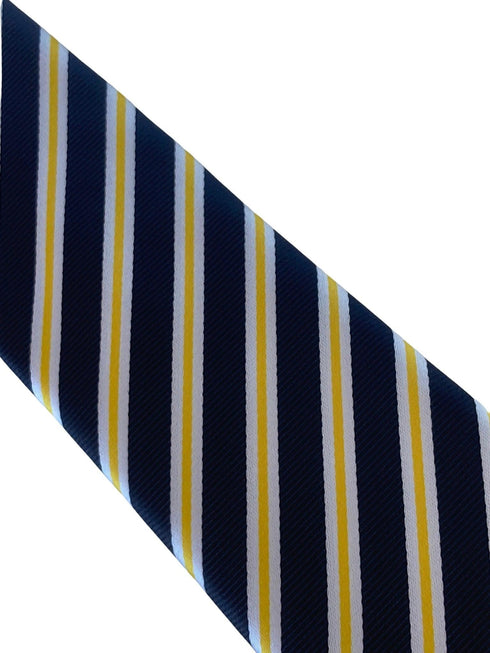 black, white and yellow striped tie