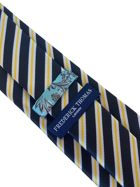 black, white and yellow striped tie