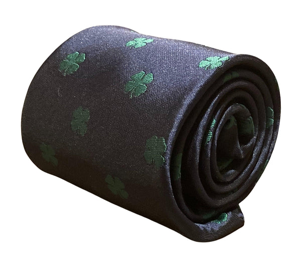 navy tie with lucky four leaf clover embroidered design