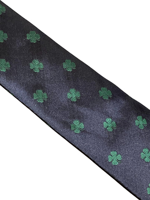 navy tie with lucky four leaf clover embroidered design