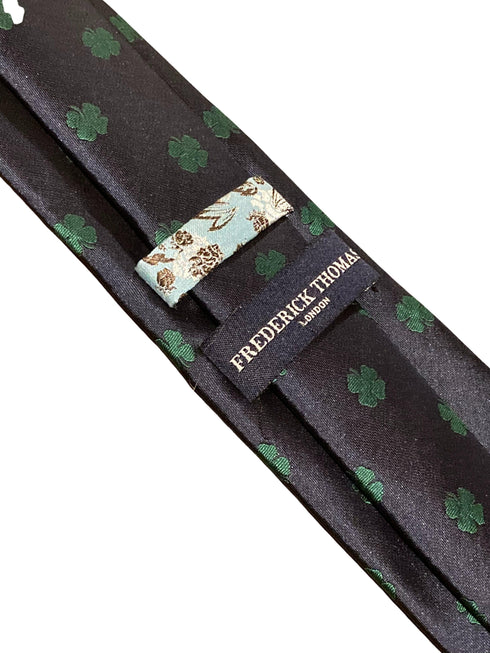 navy tie with lucky four leaf clover embroidered design