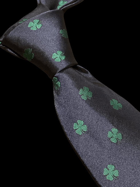 navy tie with lucky four leaf clover embroidered design
