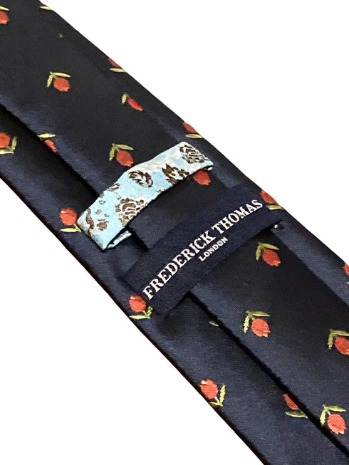 navy blue tie with Dutch tulip flower embroidered design
