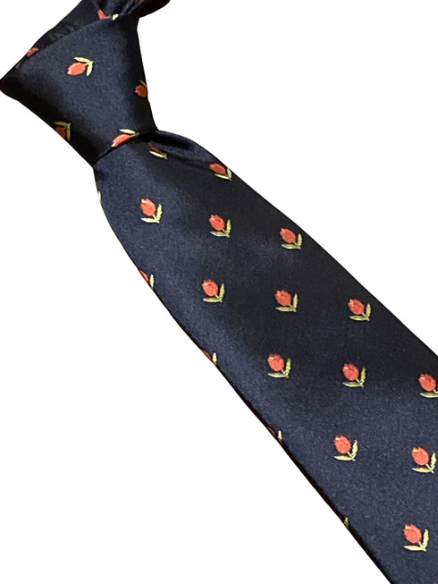 navy blue tie with Dutch tulip flower embroidered design
