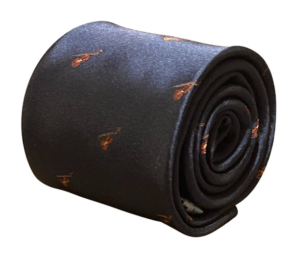 navy blue tie with violin embroidered design