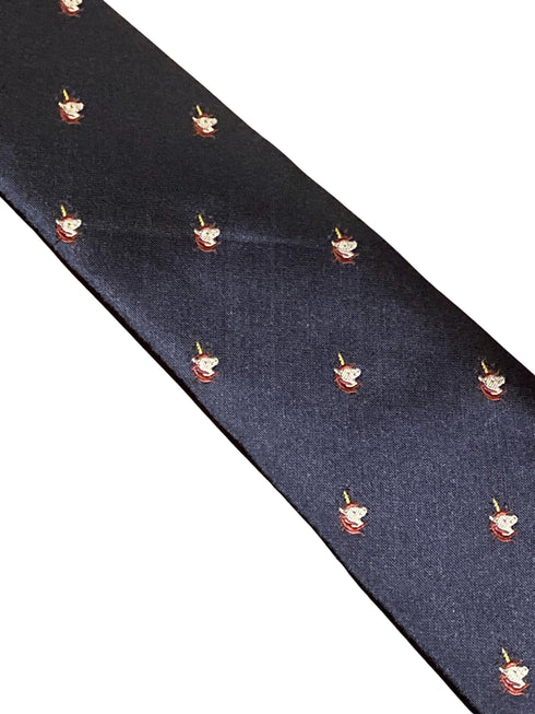 navy blue tie with mythical magical unicorn embroidered design
