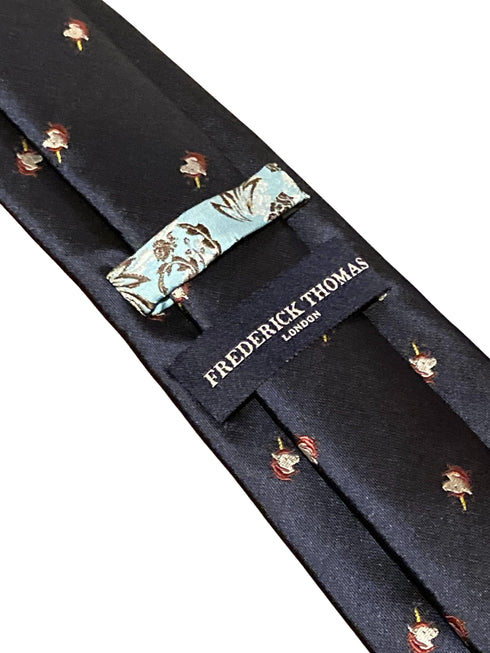 navy blue tie with mythical magical unicorn embroidered design