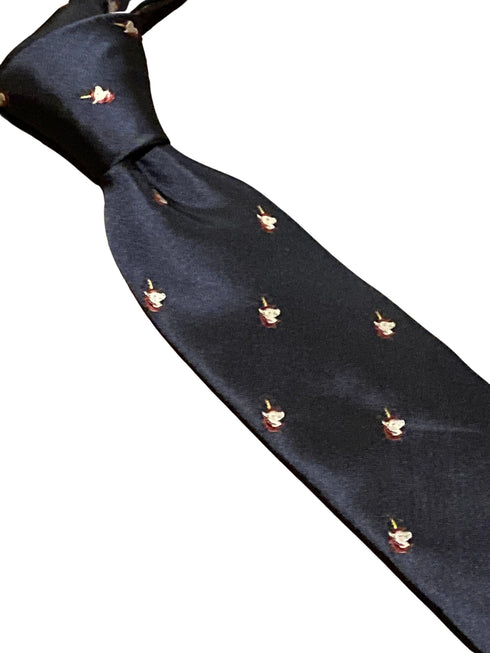 navy blue tie with mythical magical unicorn embroidered design