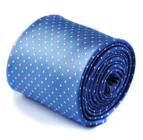 medium blue tie with white polka dots