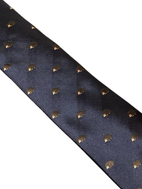 navy blue tie with hedgehog embroidered design cute