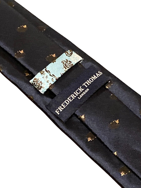 navy blue tie with hedgehog embroidered design cute