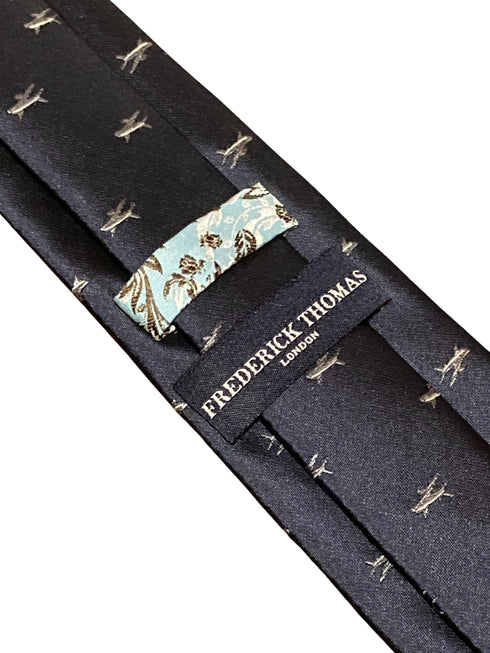 navy blue tie with jumbo jet aeroplane airplane embroidered design