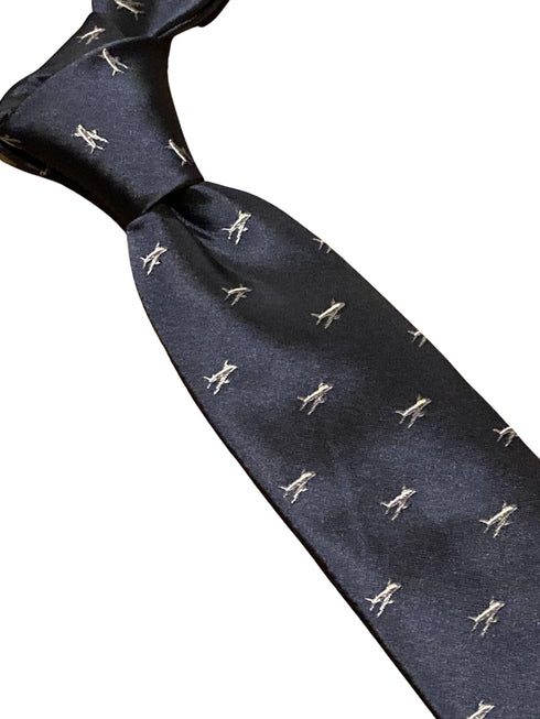 navy blue tie with jumbo jet aeroplane airplane embroidered design